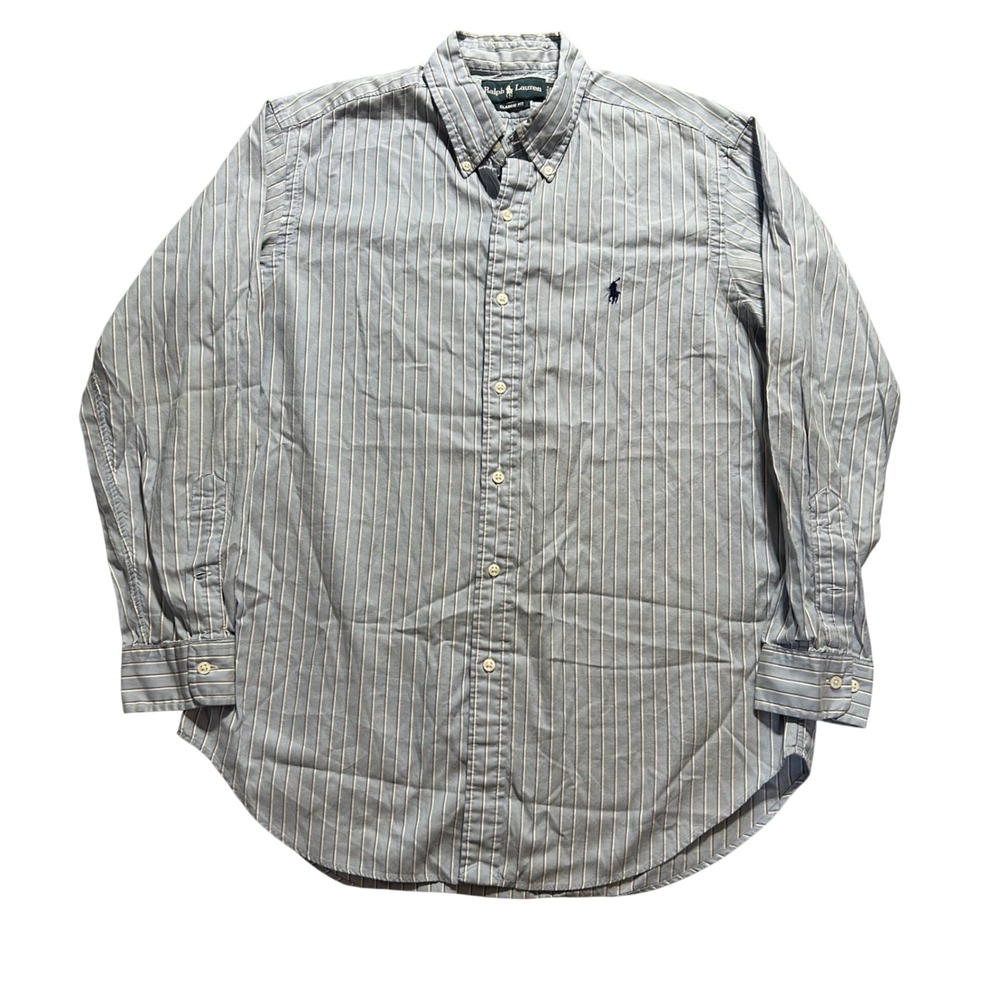 Ralph Lauren Button Down Mens 16 32/33 Blue Striped Classic Fit Cotton Shirt